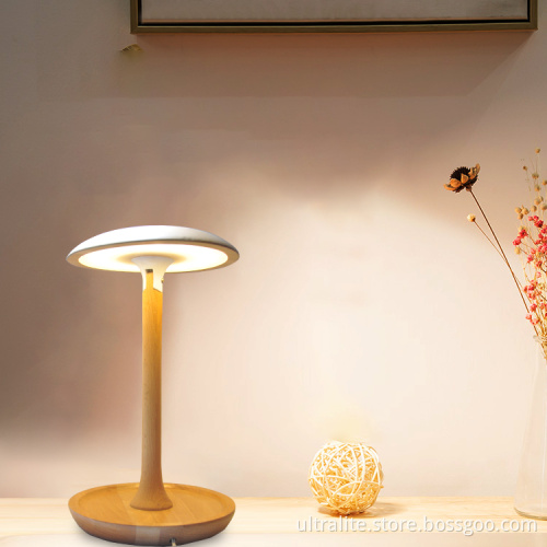 Mushroom shape adjustable wood led table lamp